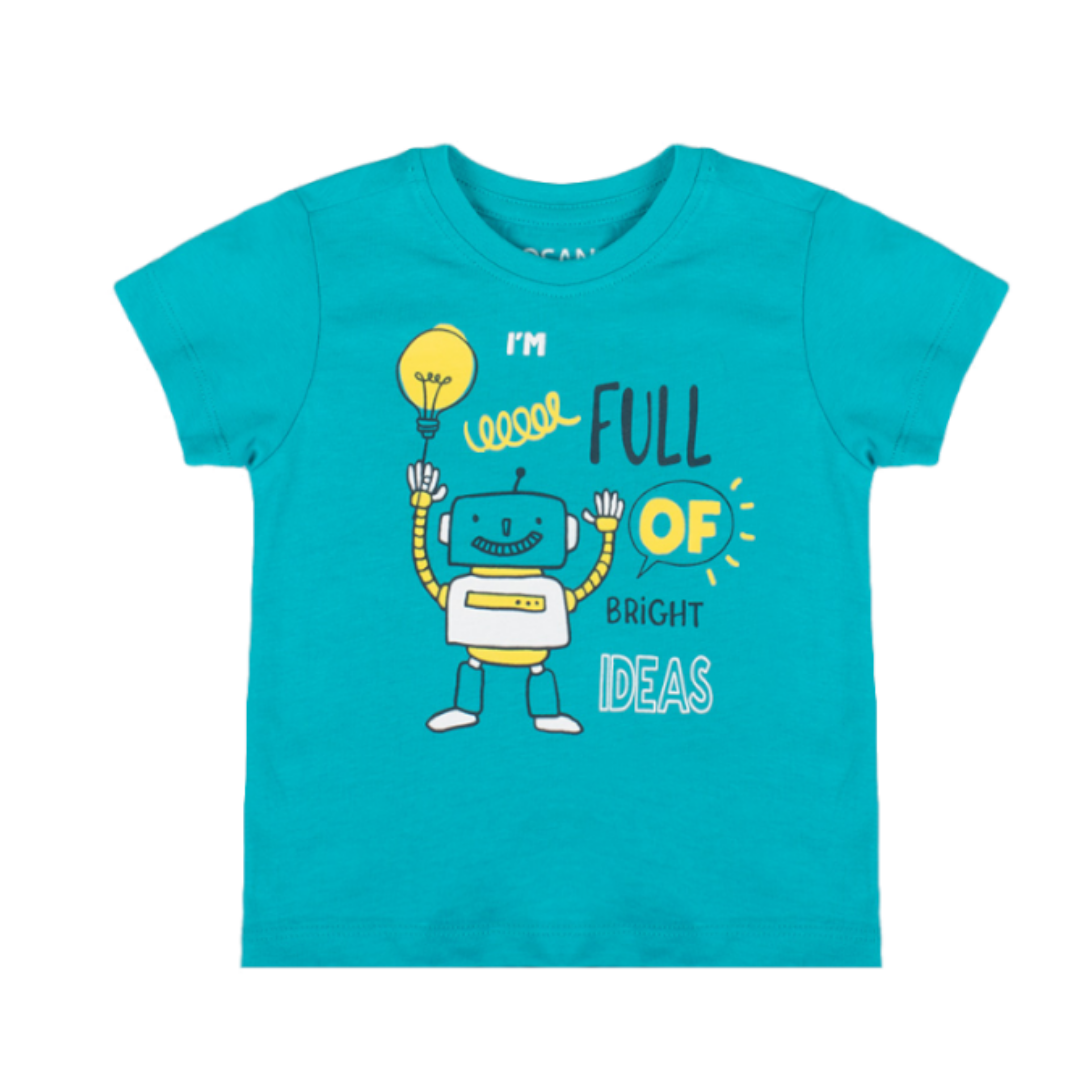 T-shirt Robot turquesa 6-9 meses