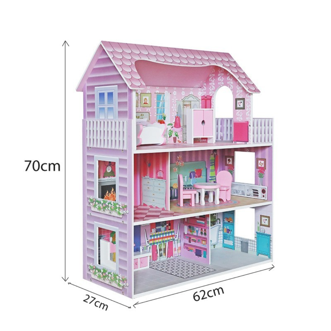 Casa de bonecas em madeira 62x27x70cm