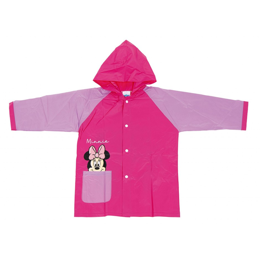 Impermeável infantil rosa e lilás com estampa Minnie e capuz