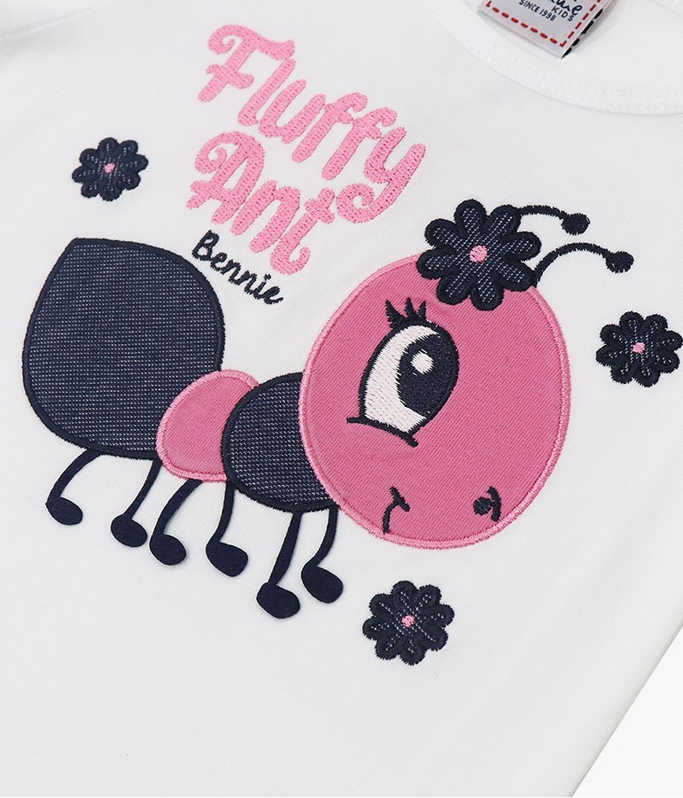 Conjunto t-shirt e calções Formiga branco 6 meses - 8 anos