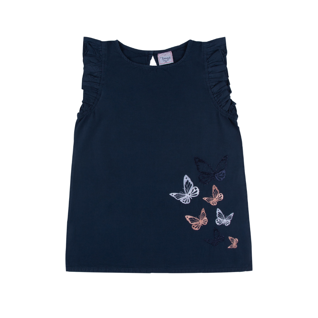 Vestido Butterfly azul marinho 4-8 anos