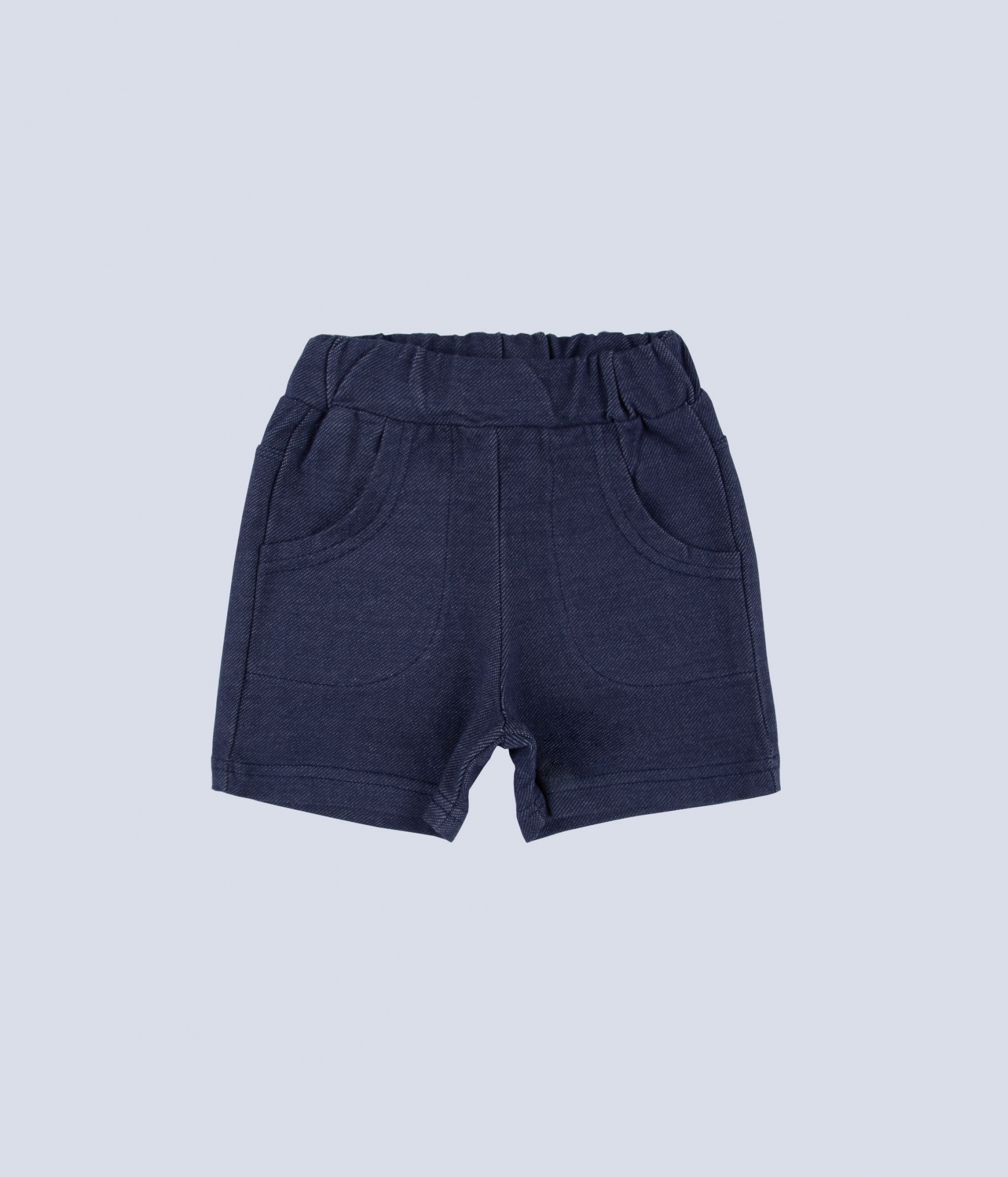 Calções infantis azul escuro com cintura elástica e bolsos frontais