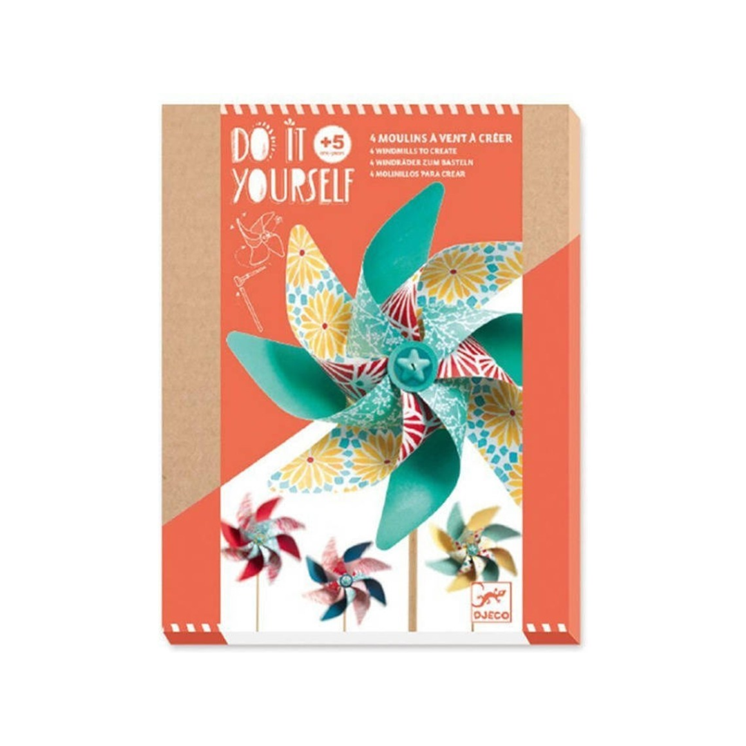 Kit de 4 moinhos de vento coloridos para montar
