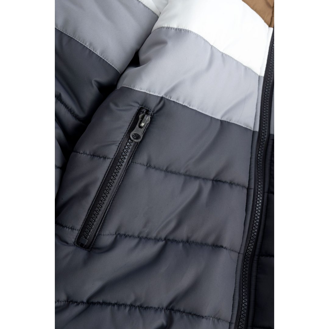 Casaco acolchoado com capuz Cinzento / Castanho 6-16 anos