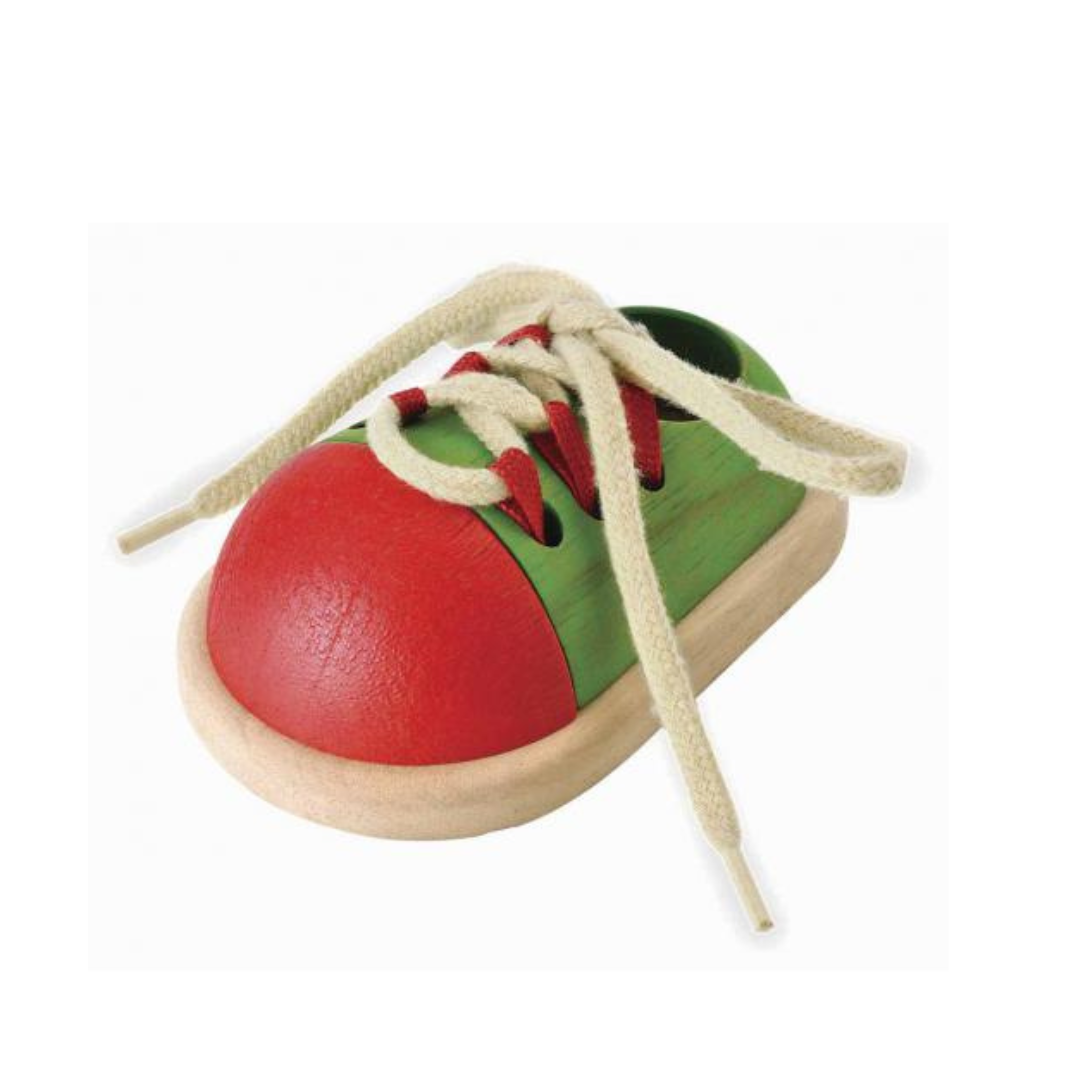 Atar o sapato vermelho-verde