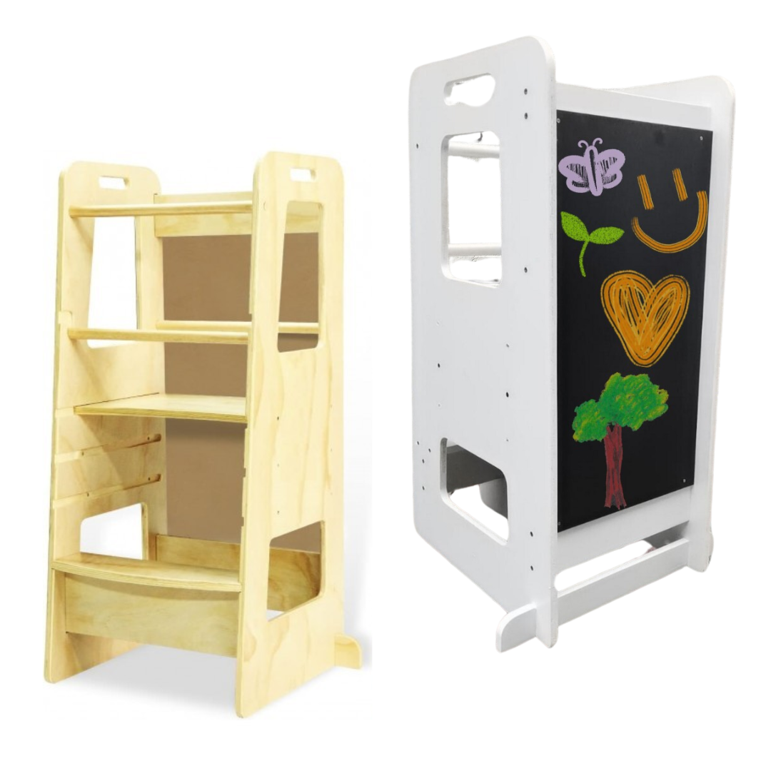Torre de aprendizagem Montessori - Branco ou Madeira Natural