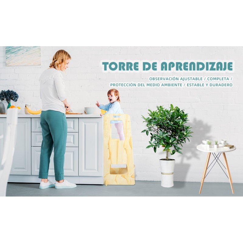 Torre de aprendizagem Montessori - Branco ou Madeira Natural