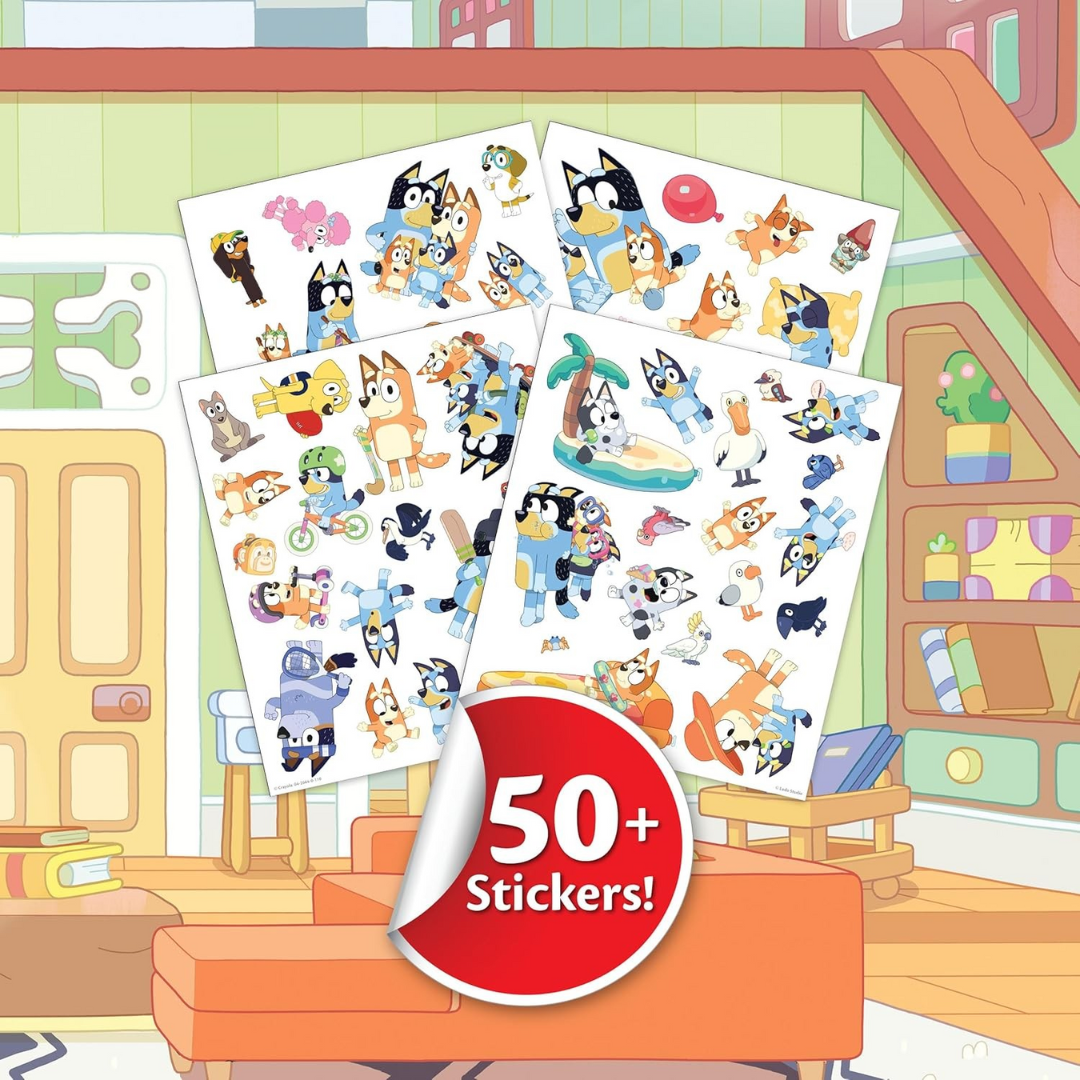 Livro de colorir Bluey com autoculantes