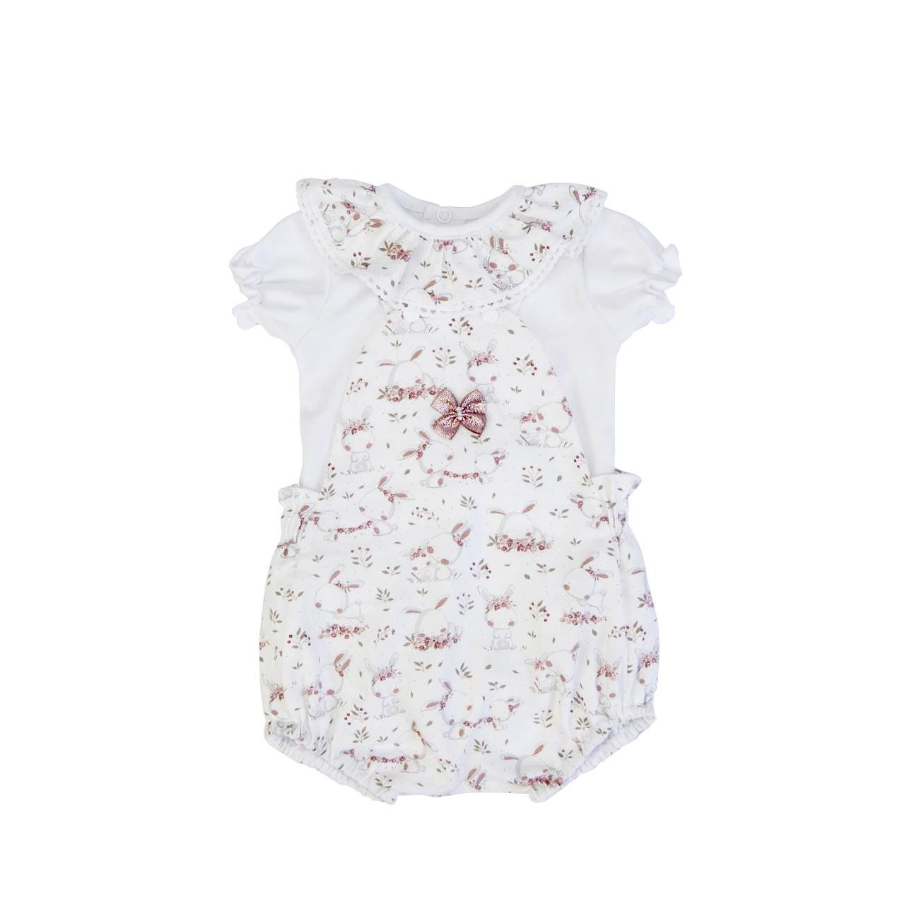 Conjunto jardineira e body orgânico Coelhinhos 12-18 meses