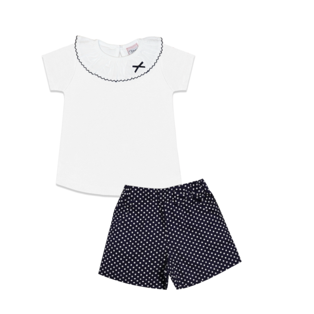 Conjunto calções e t-shirt com gola azul marinho 12-24 meses