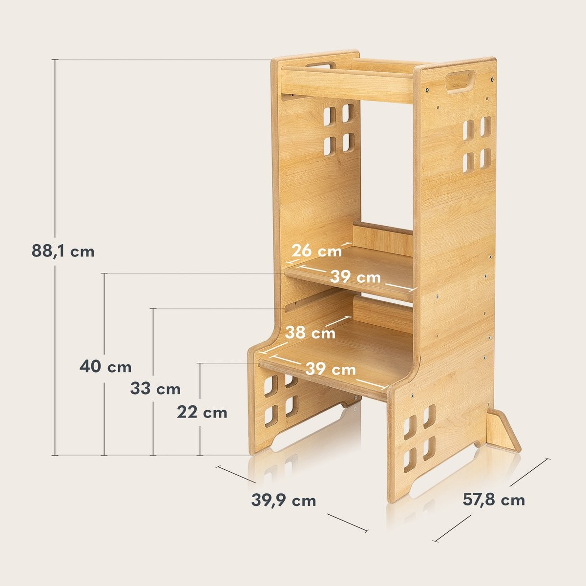 Torre de aprendizagem Montessori 2 em 1 Cass - madeira natural ou branco