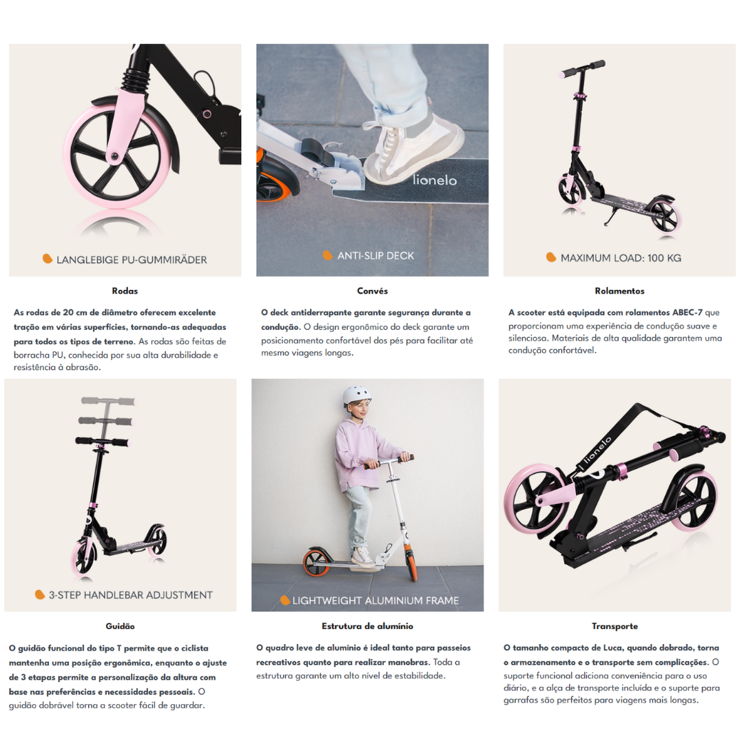 Trotinete 2 rodas Luca preto/rosa