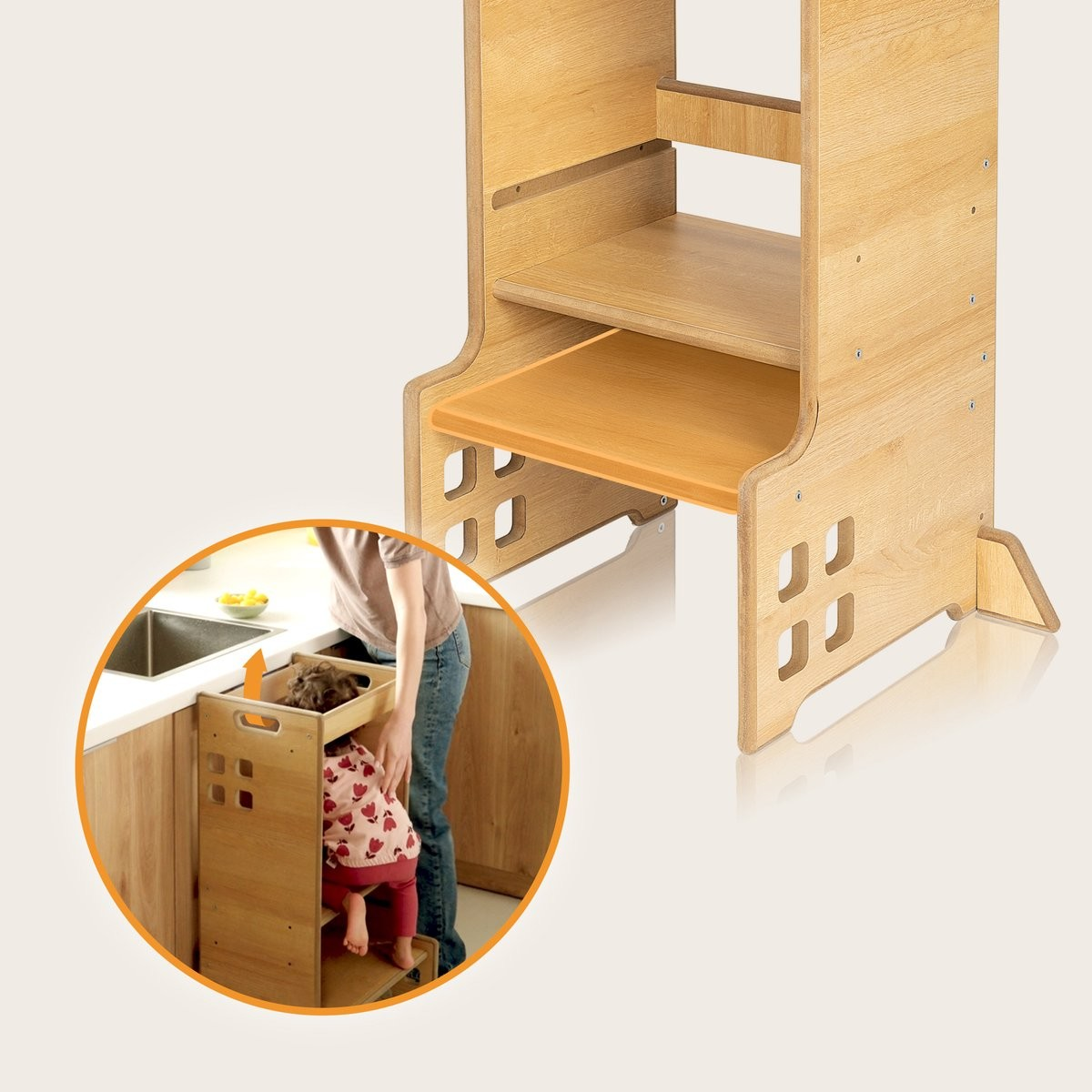 Torre de aprendizagem Montessori 2 em 1 Cass - madeira natural ou branco