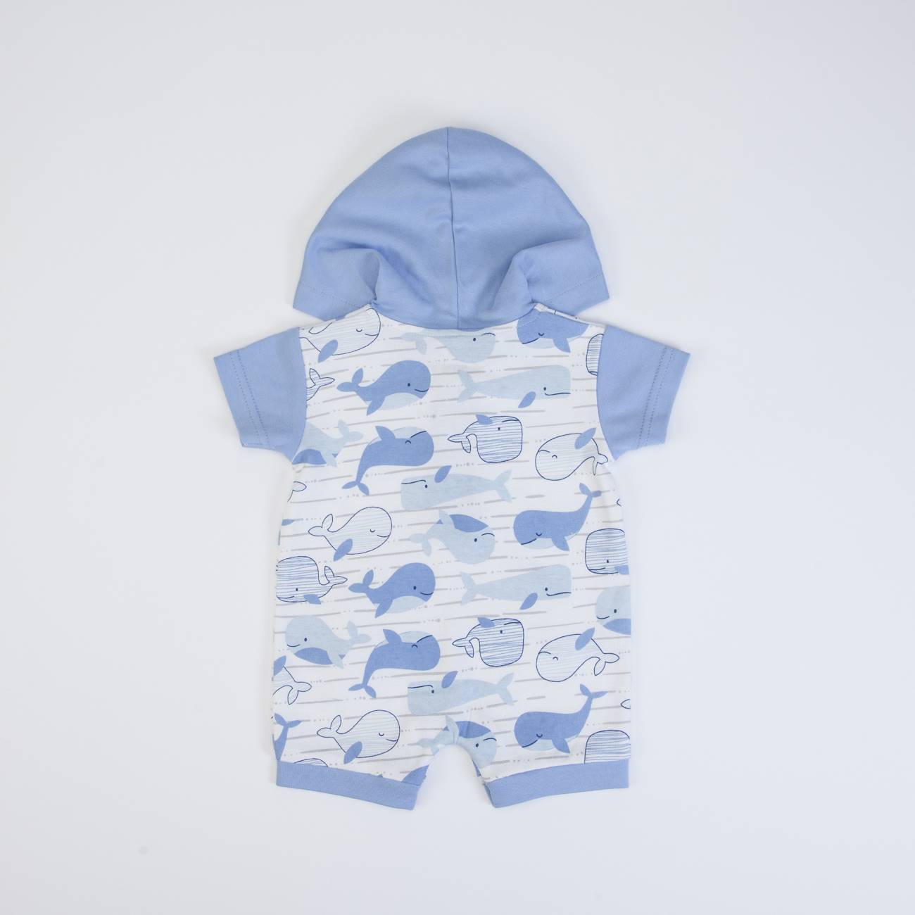 Macacão orgânico com capuz Baleia 6-18 meses