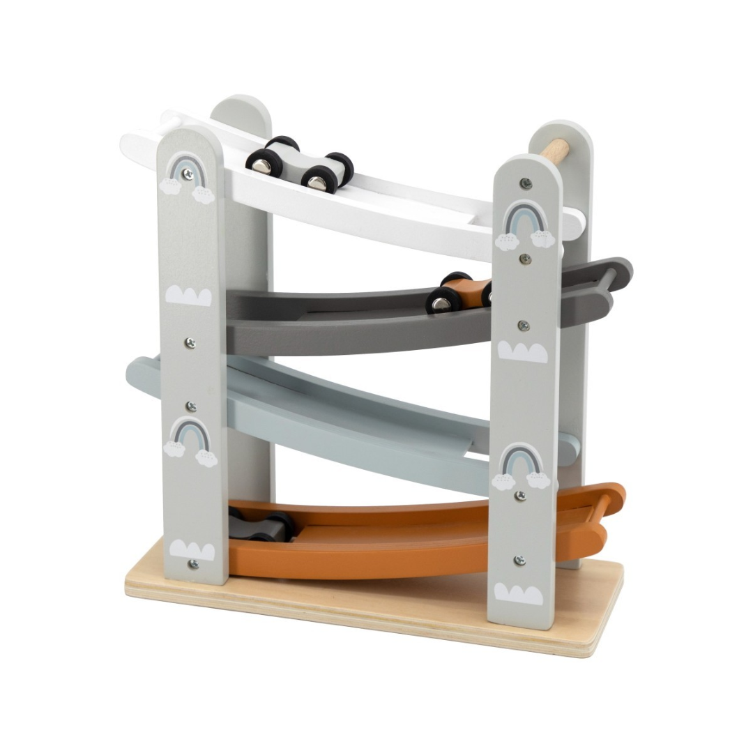 Pista de carros zigzag em madeira