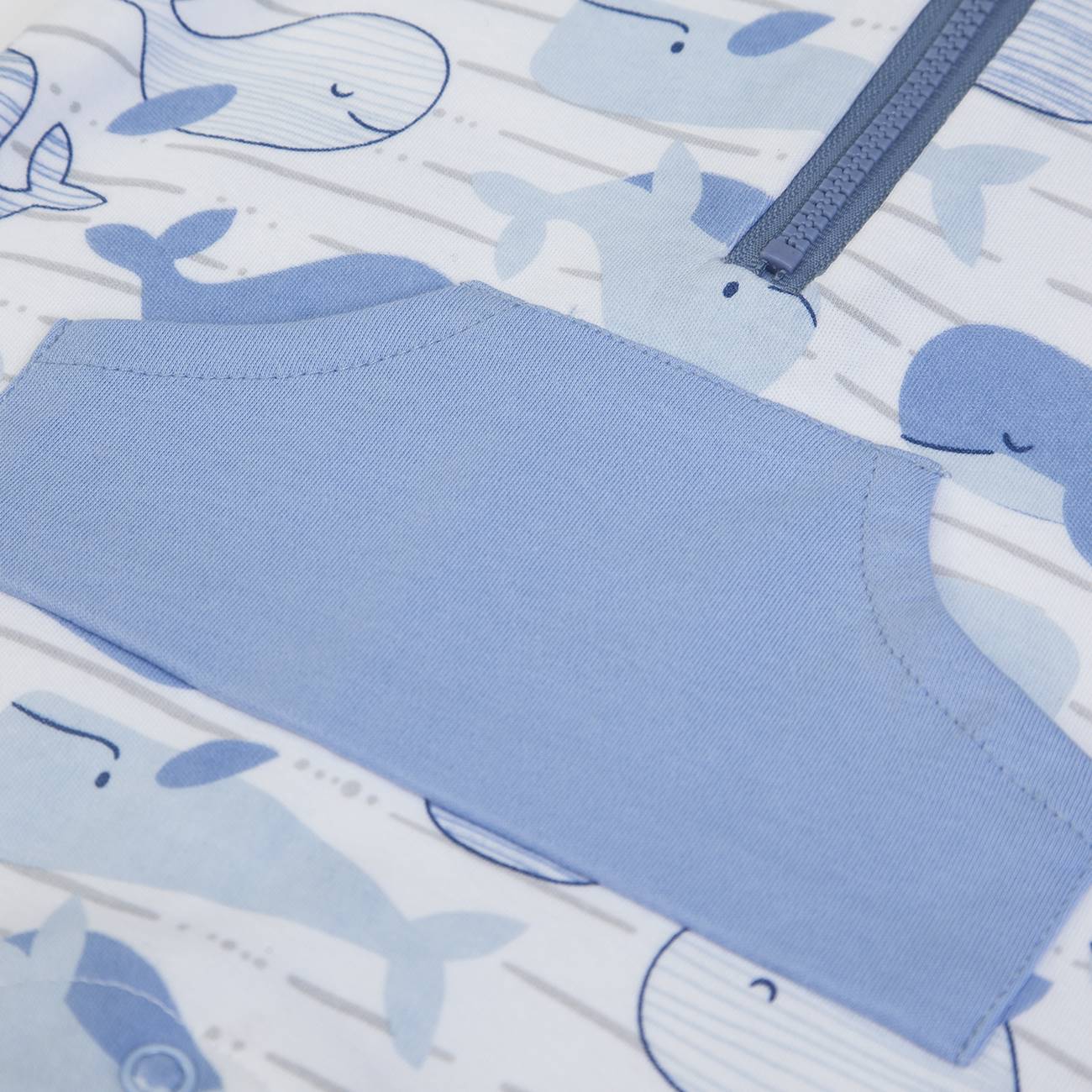 Macacão orgânico com capuz Baleia 6-18 meses