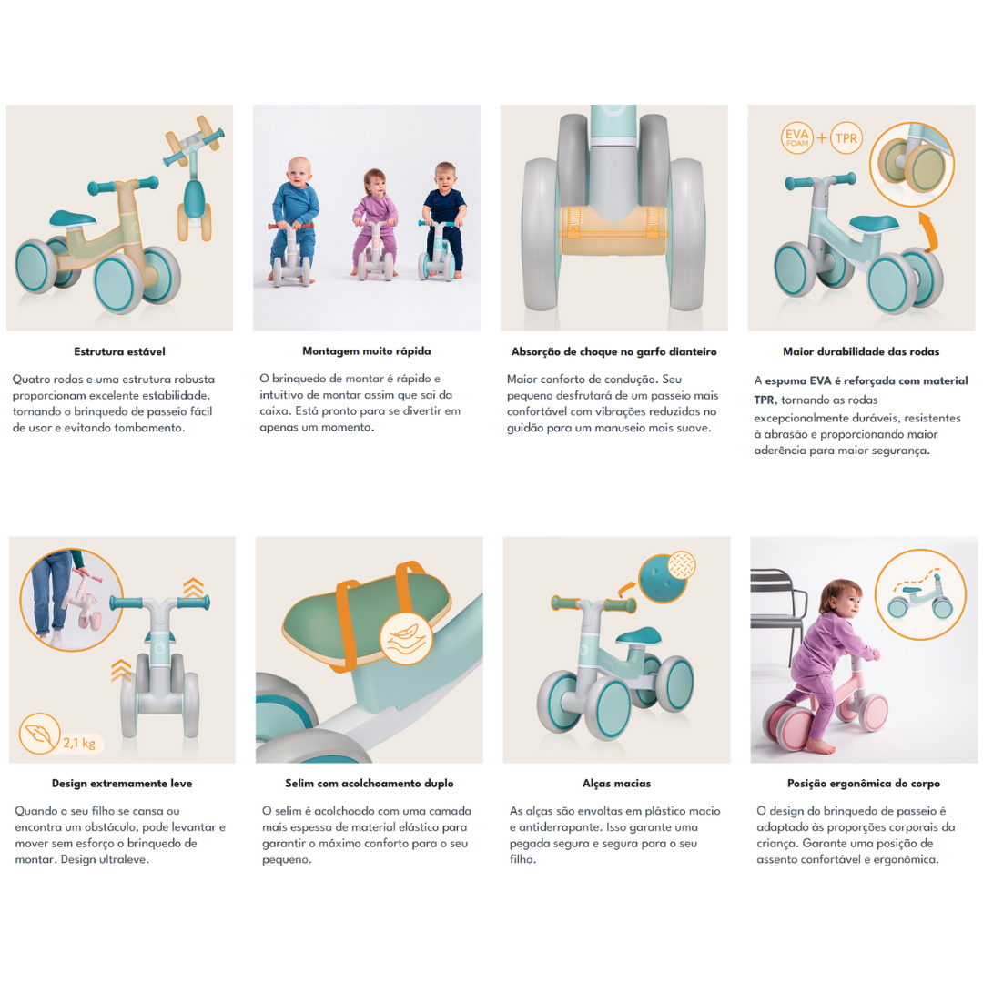 Triciclo sem pedais Villy Verde turquesa