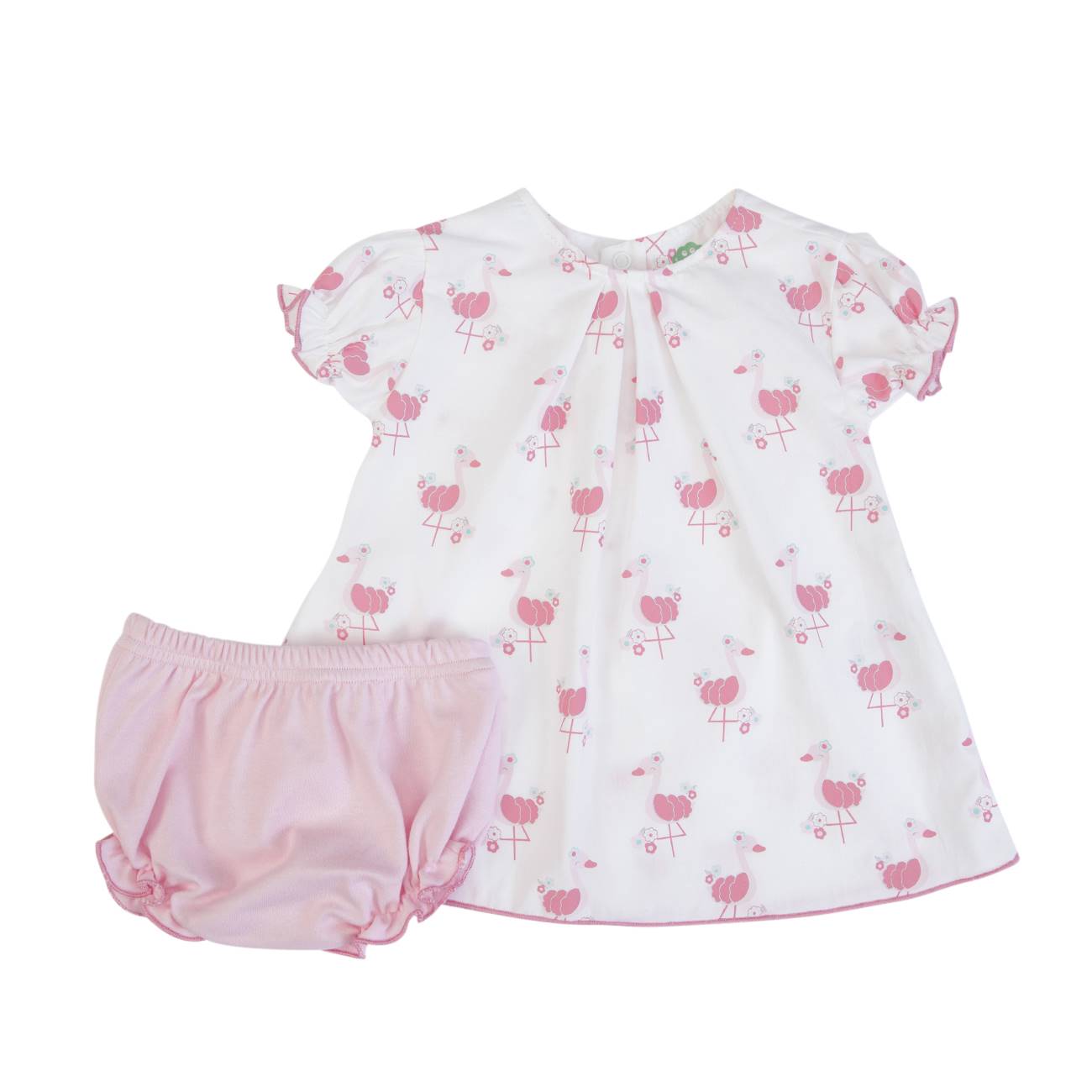 Conjunto vestido e fraldinha Falamingos 3-6 meses