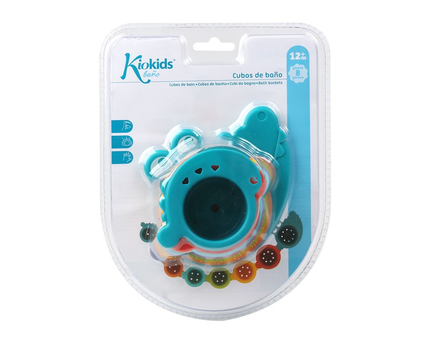 Conjunto de cubos de banho Kiokids em embalagem transparente e azul