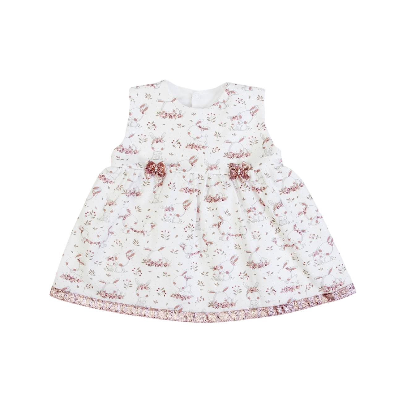Vestido de bebé branco com padrão floral e laços