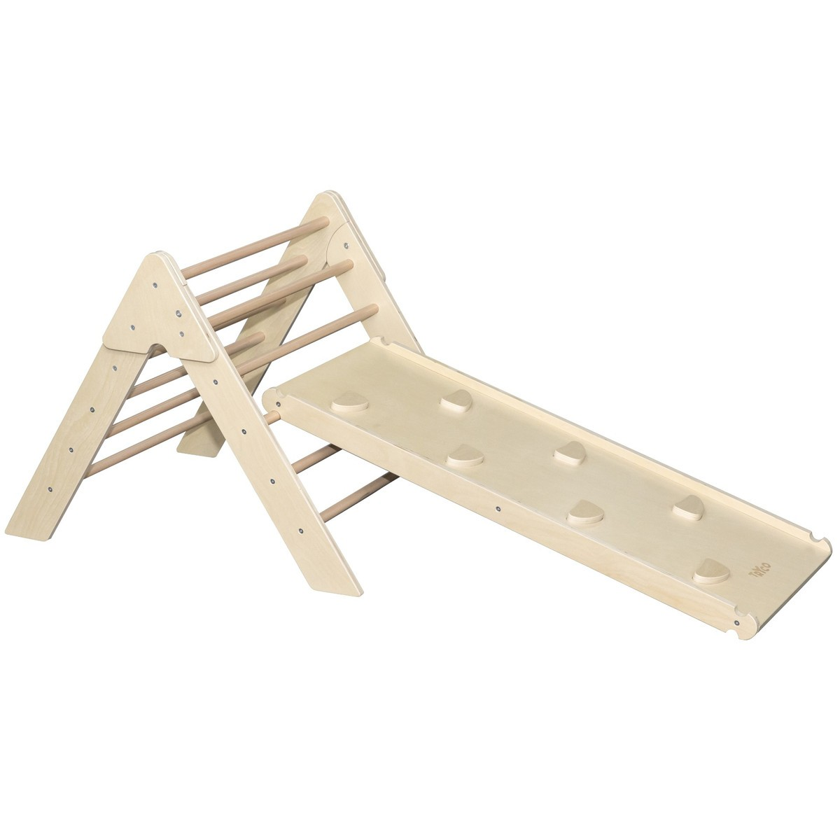 Triângulo Pikler com rampa e escalada em madeira