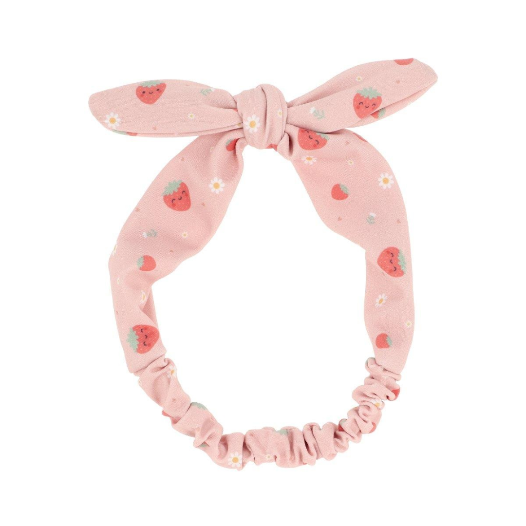 Elástico de cabelo rosa com padrão de morangos e flores