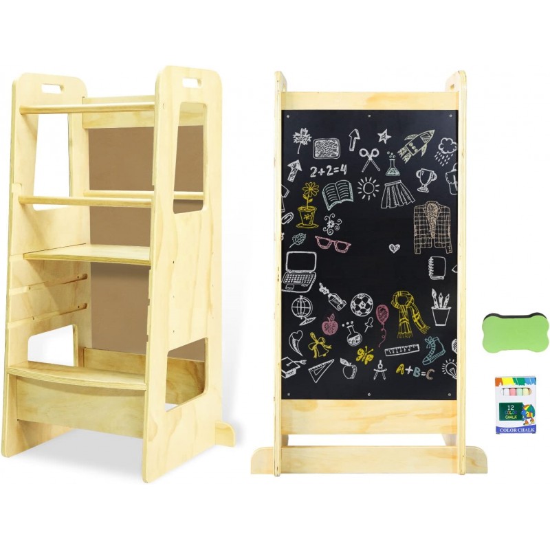 Torre de aprendizagem Montessori - Branco ou Madeira Natural