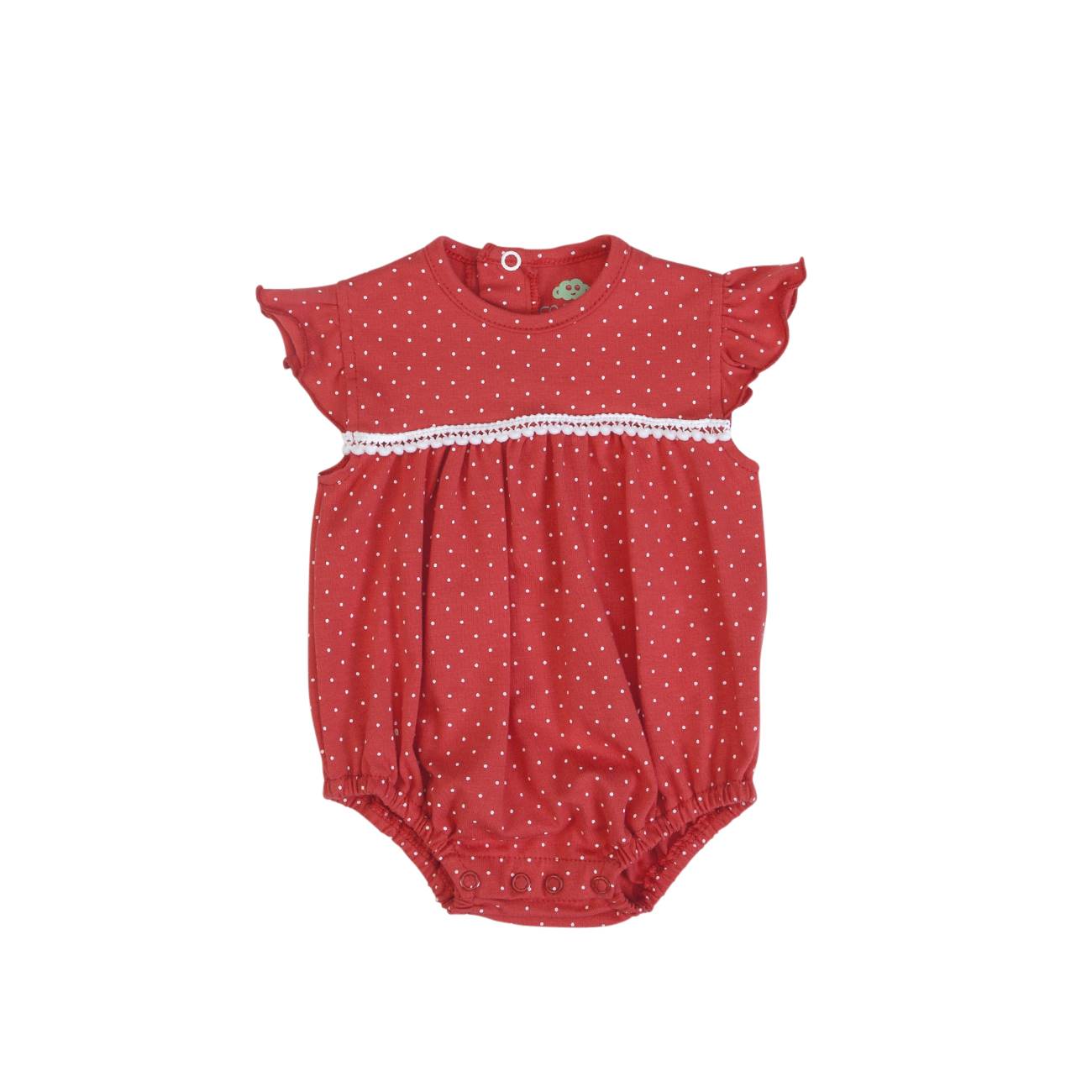 Macacão vermelho às bolinhas 6-12 meses