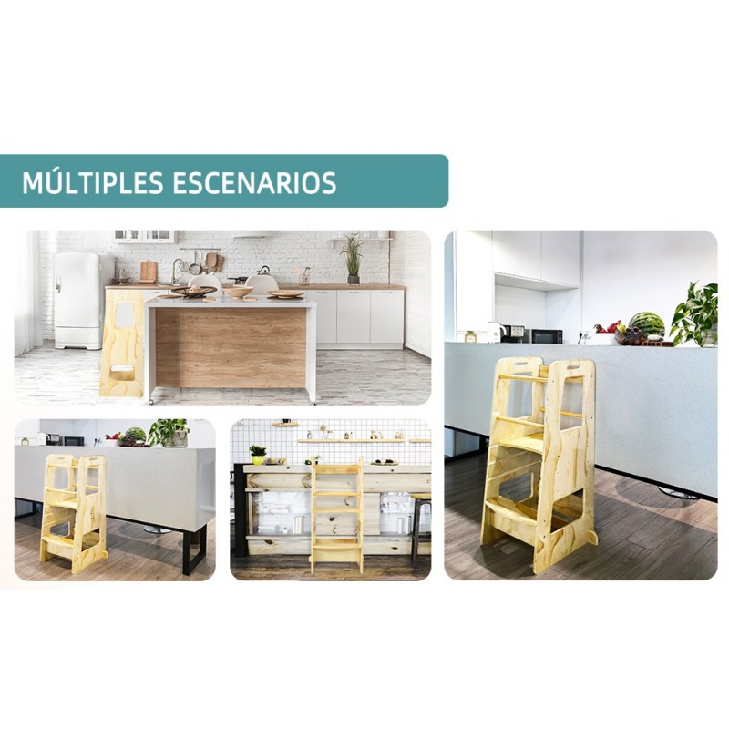 Torre de aprendizagem Montessori - Branco ou Madeira Natural