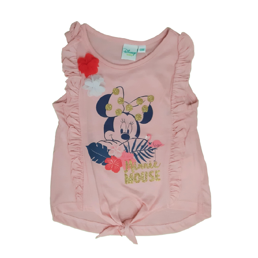 T-shirt com folhos Minnie rosa 12-36 meses