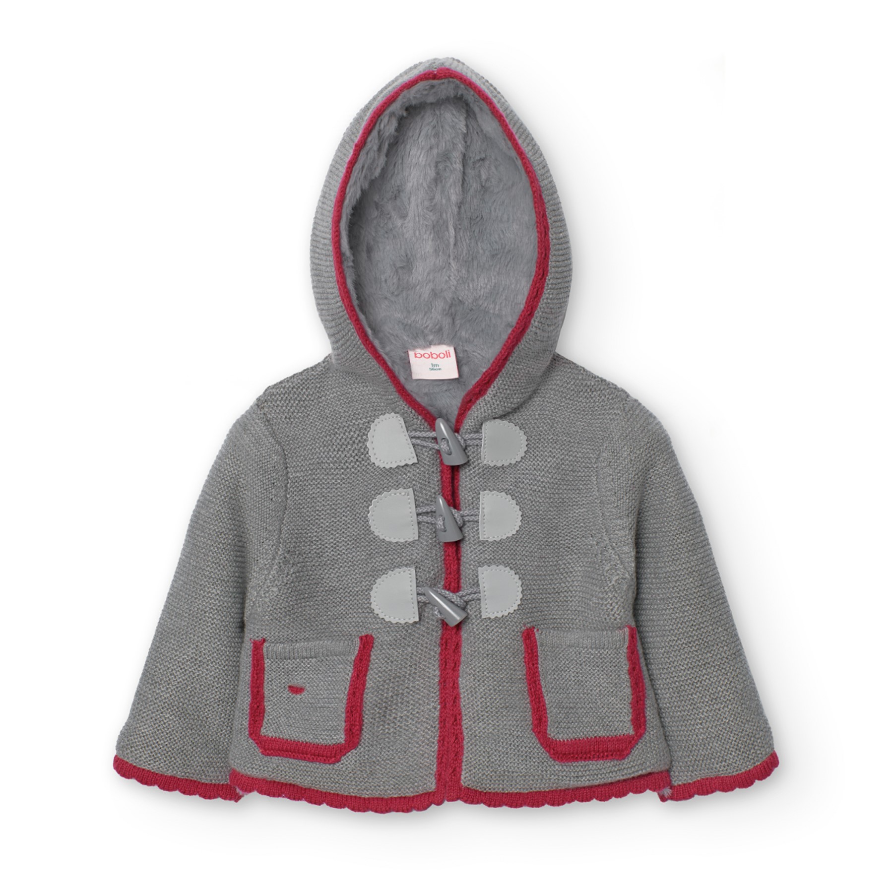 Casaco de tricô com capuz Cinzento 1 mês - 2 anos