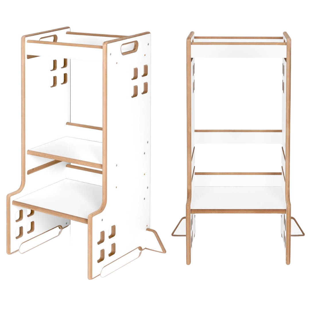 Torre de aprendizagem Montessori 2 em 1 Cass - madeira natural ou branco