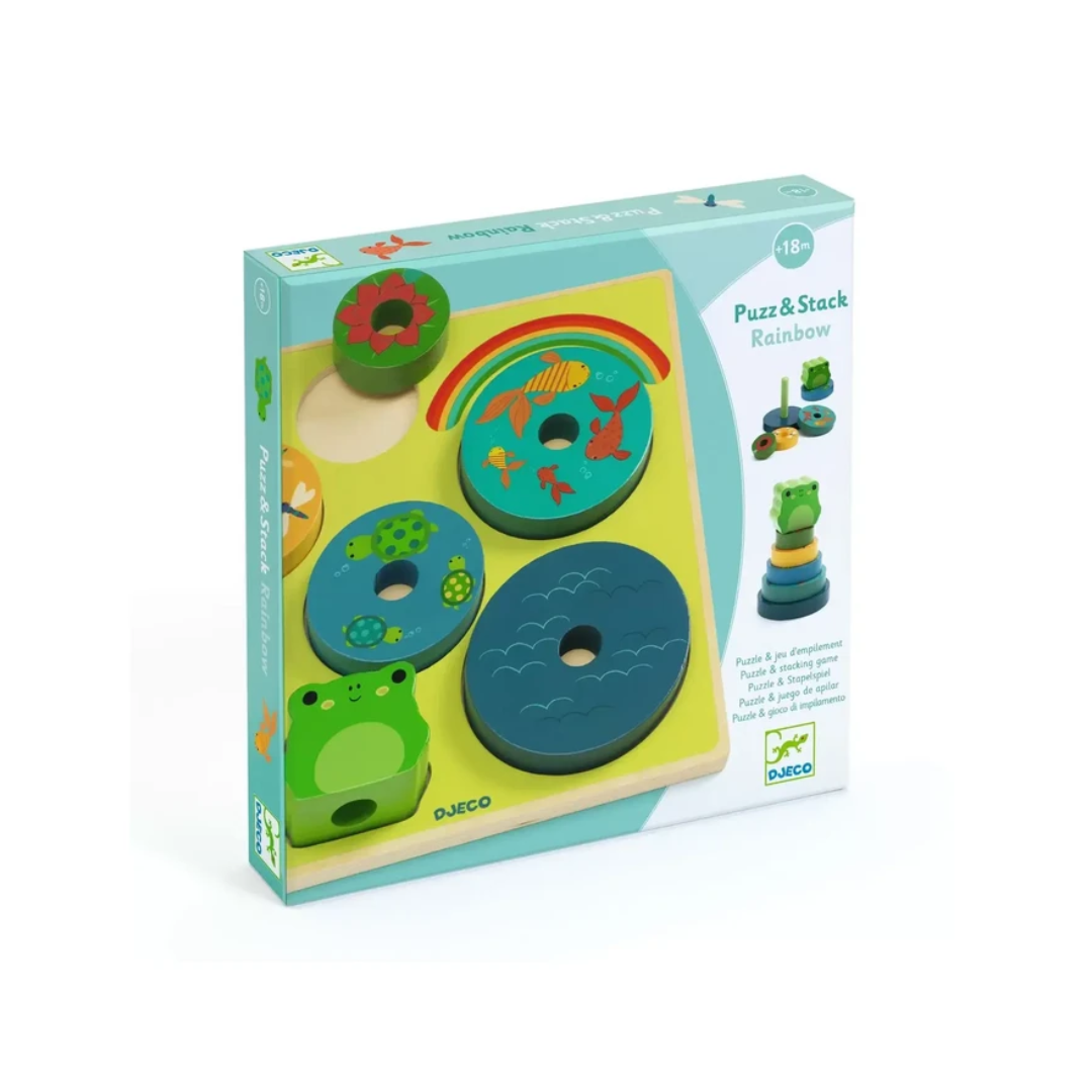 Puzz & Stack Rainbow - Puzzle em madeira e Torre de empilhar