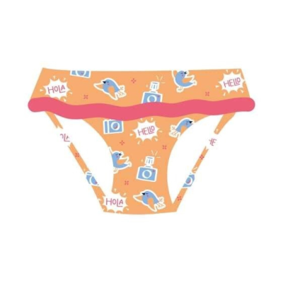 Cuecas de criança cor de laranja com padrão de cartoon e fita rosa
