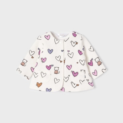 Casaco de bebé branco com corações coloridos e ursinhos