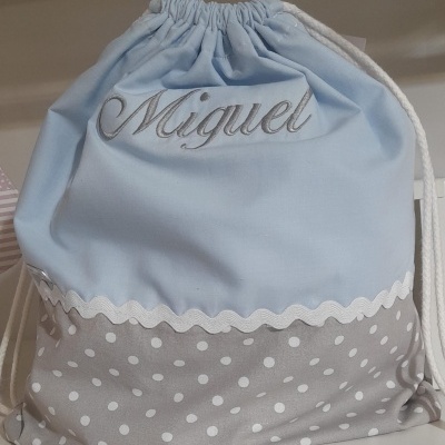 Saco roupa para creche  - tecido + bordado -