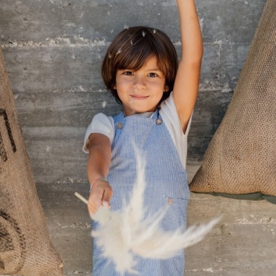 Jardineiras curtas Denim com riscas | NAVY