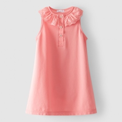 Vestido piqué com gola em bordado inglês