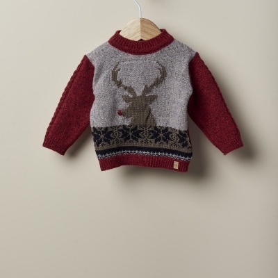 Camisola com rena tricotada em malha de lã merino e caxemira