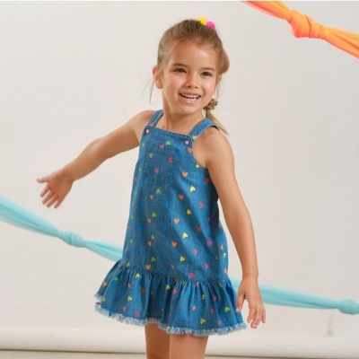 Vestido de ganga com corações coloridos