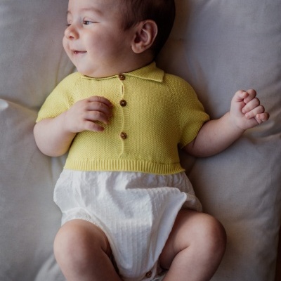 Fofo polo de manga curta tricotado com tecido de algodão | NAVY