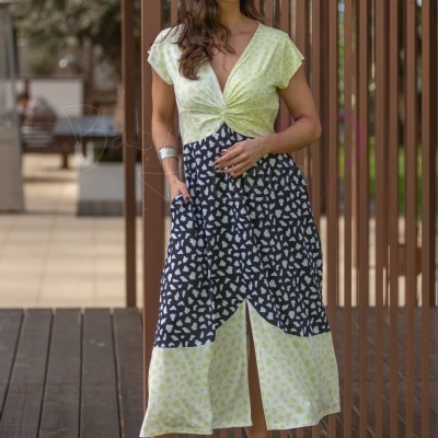 VESTIDO TRICOLOR COM NÓ