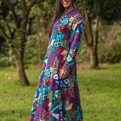 VESTIDO DE MALHA PADRÃO COLORIDO