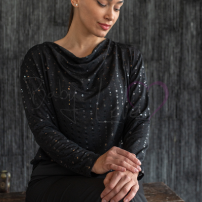 TÚNICA DE BRILHO COM GOLA DRAPEADA