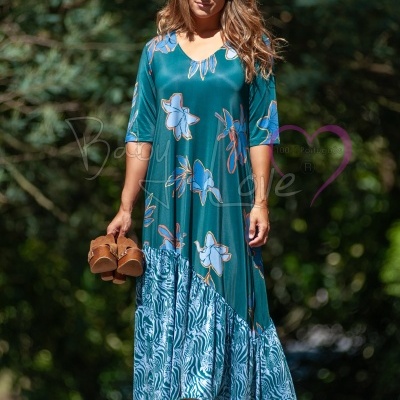 VESTIDO MIDI C/ FOLHO ASSIMÉTRICO