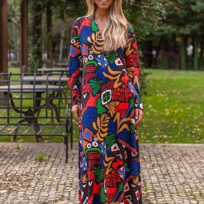 VESTIDO DE MALHA PADRÃO COLORIDO