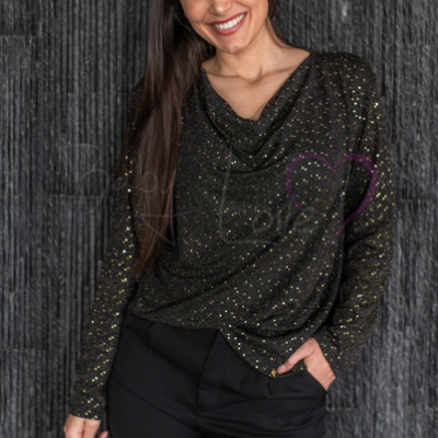 TÚNICA DE BRILHO COM GOLA DRAPEADA