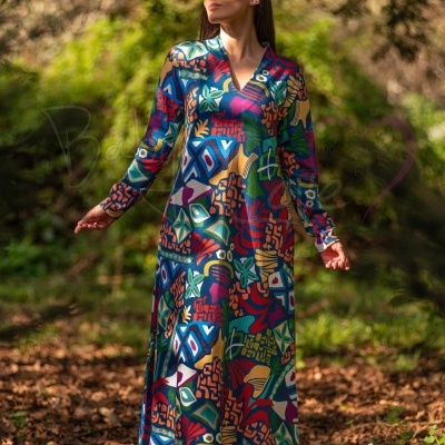 VESTIDO DE MALHA PADRÃO COLORIDO