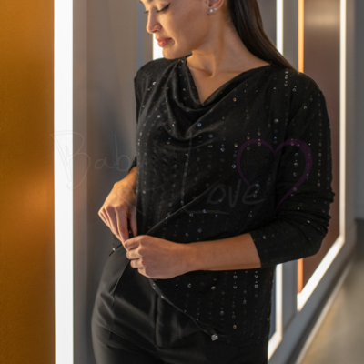 TÚNICA DE BRILHO COM GOLA DRAPEADA