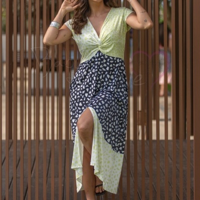 VESTIDO TRICOLOR COM NÓ